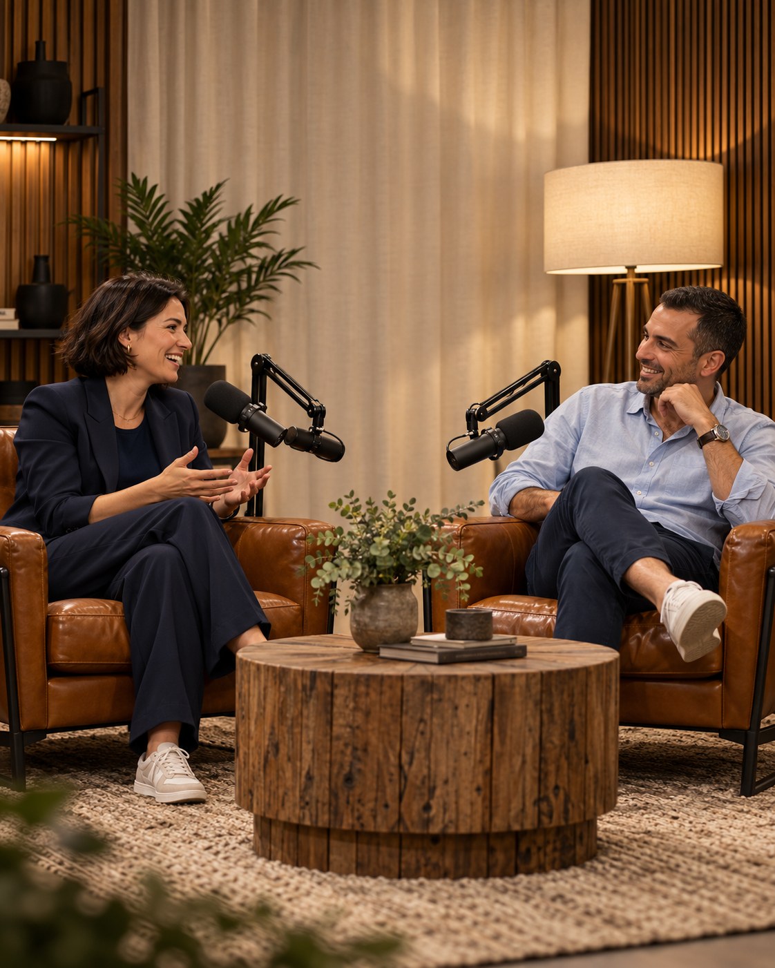 Sfeerreferentie van een warm podcastgesprek